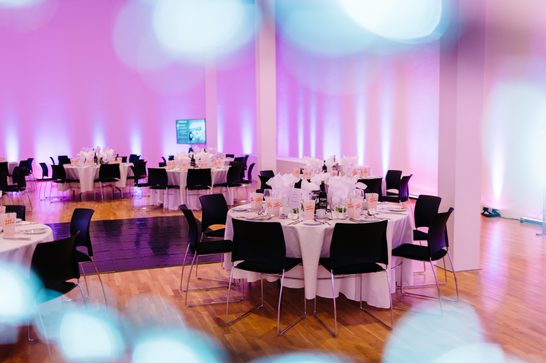 Function room set up for an awards ceremony in Birmingham.