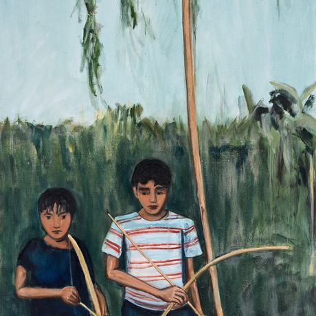 Painting of two boys at a marshland in Bangladesh