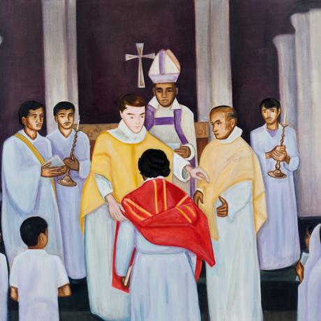 Painting of Catholic clergy and priest in a ceremony in Bangladesh
