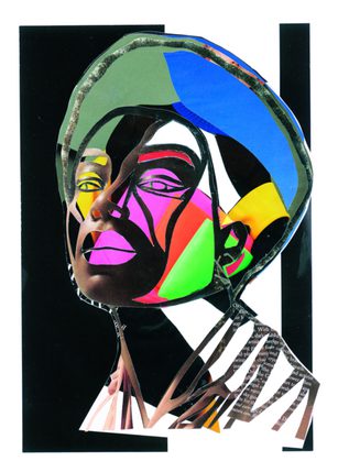 Collage of a Black woman looking into the distance, cut out from magazines