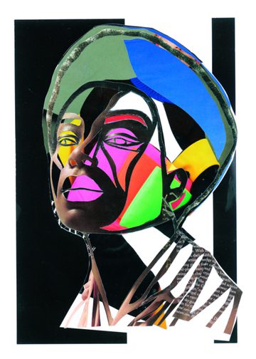 Collage of a Black woman looking into the distance, cut out from magazines